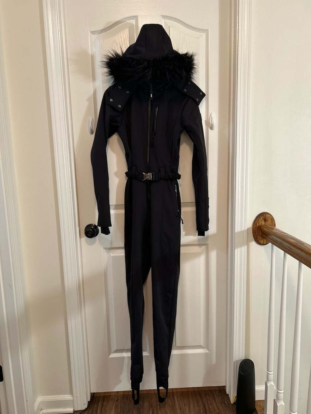 ASOS 4505 Women's Black Ski Suit with Faux Fur Hood Size US 4